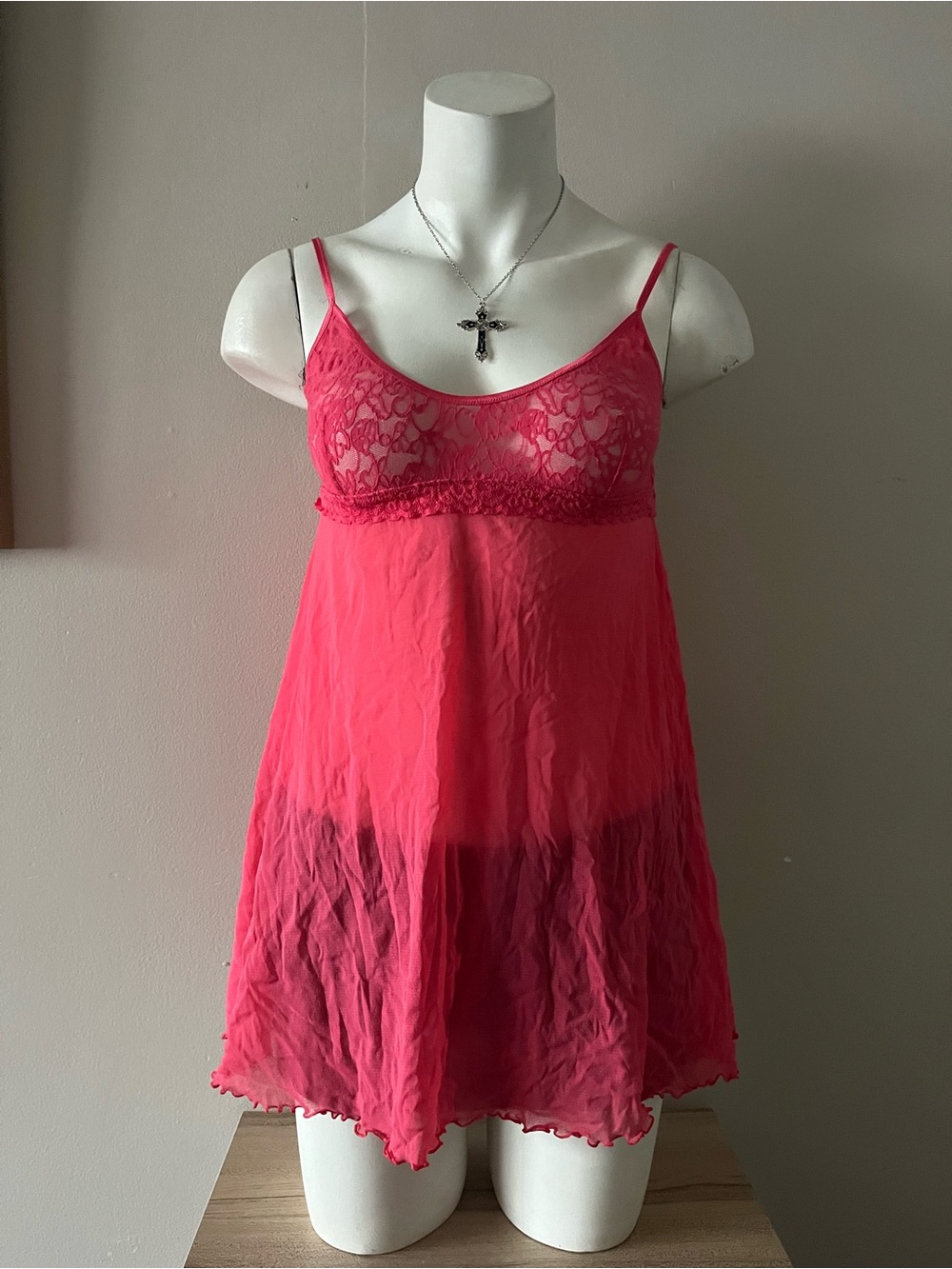 Victoria's Secret Sheer Lace Babydoll - Hot Pink